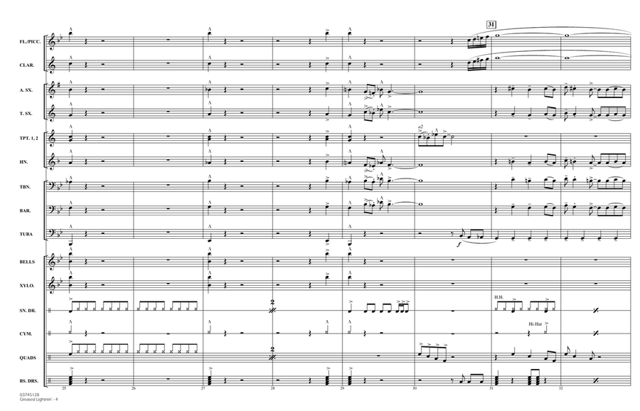 Greased Lightnin' (from Grease) (arr. Michael Brown) - Full Score Marching Band scores gallery preview page 4