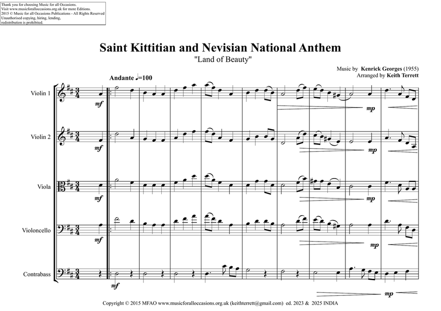 Saint Kittitian and Nevisian National Anthem for String Orchestra String Orchestra scores gallery preview page 2
