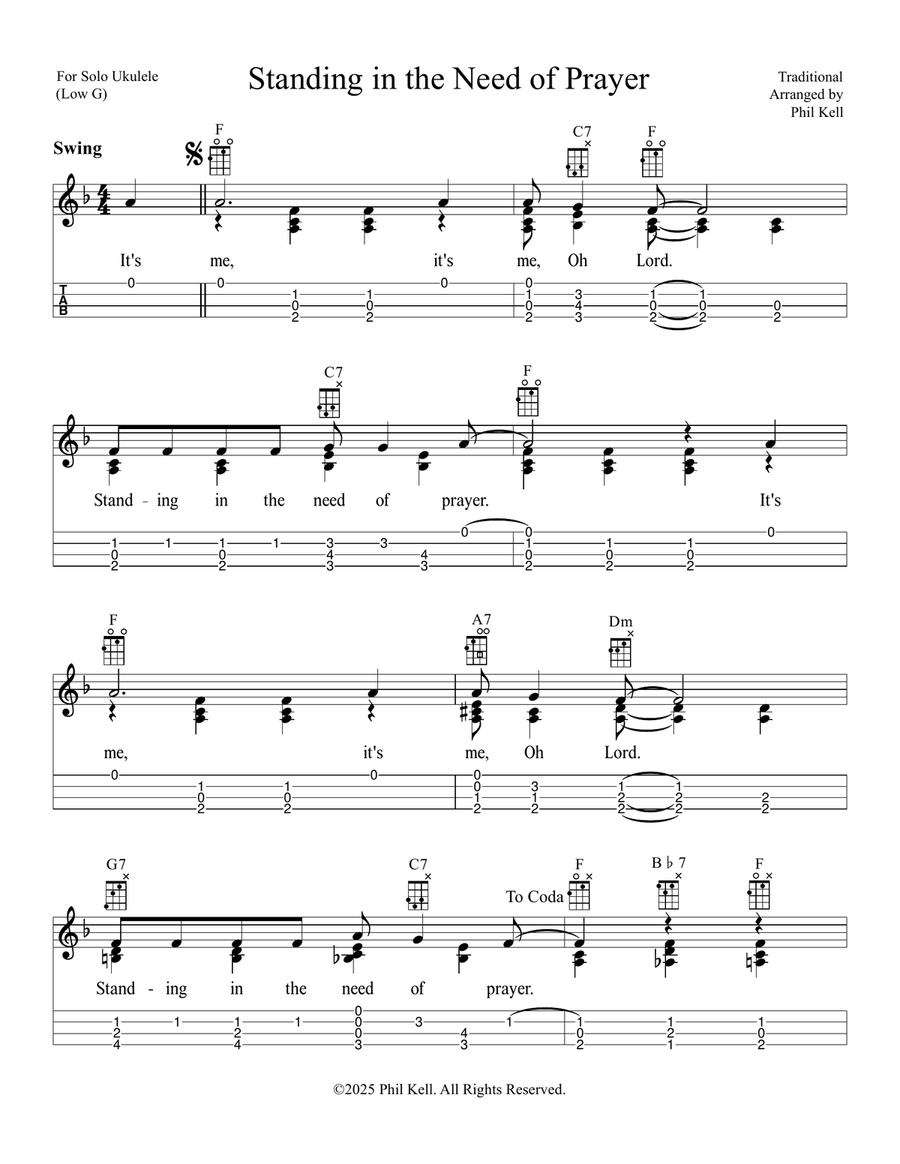 Standing in the Need of Prayer Ukulele scores gallery preview page 1