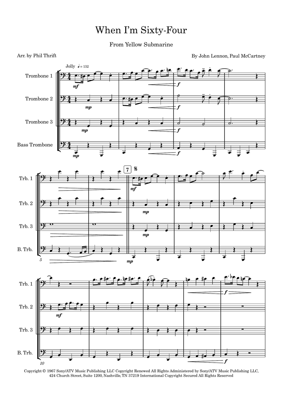 When I'm Sixty-Four Brass Quartet scores gallery preview page 1