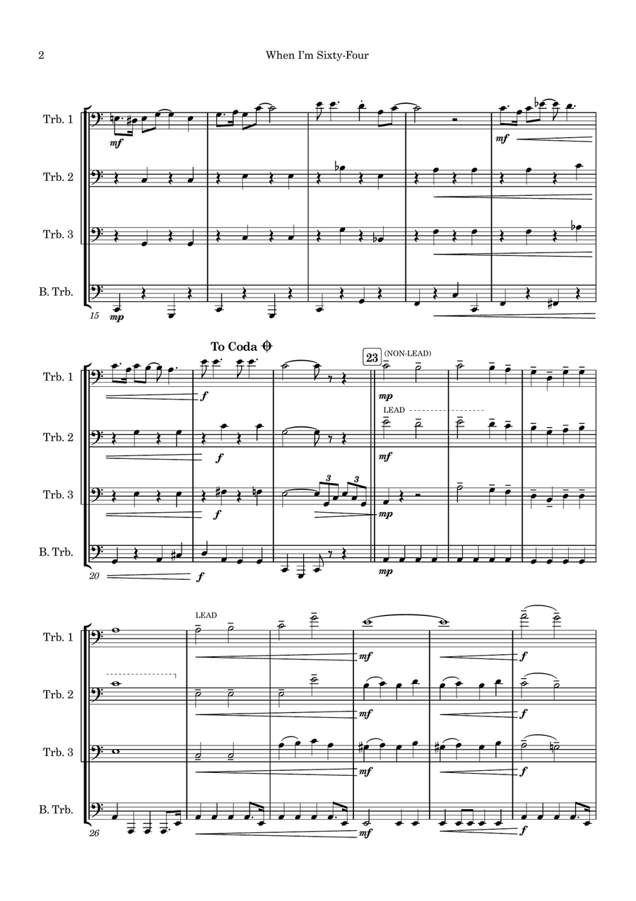 When I'm Sixty-Four Brass Quartet scores gallery preview page 2