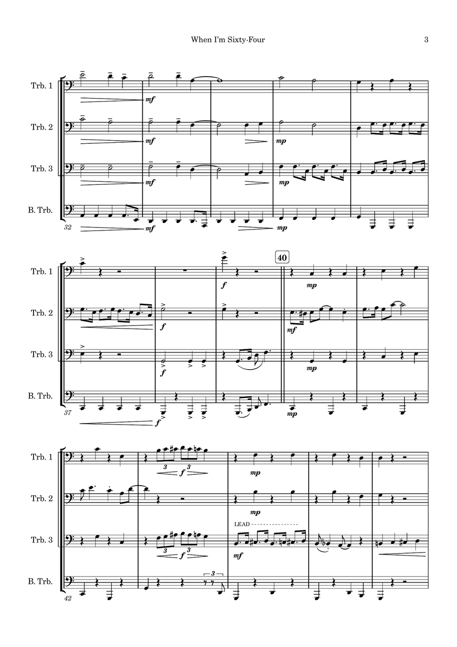 When I'm Sixty-Four Brass Quartet scores gallery preview page 3