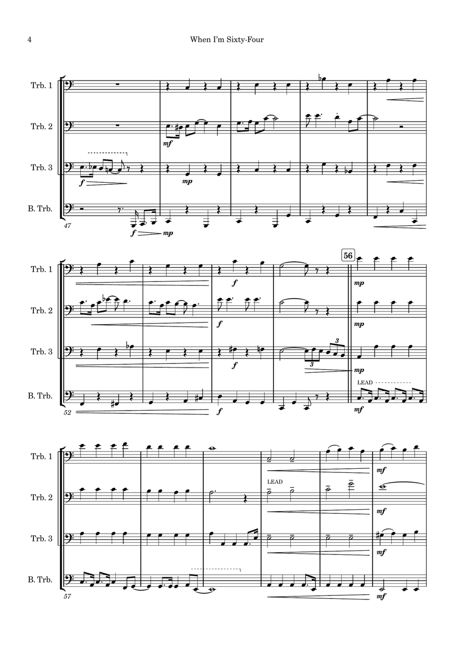 When I'm Sixty-Four Brass Quartet scores gallery preview page 4