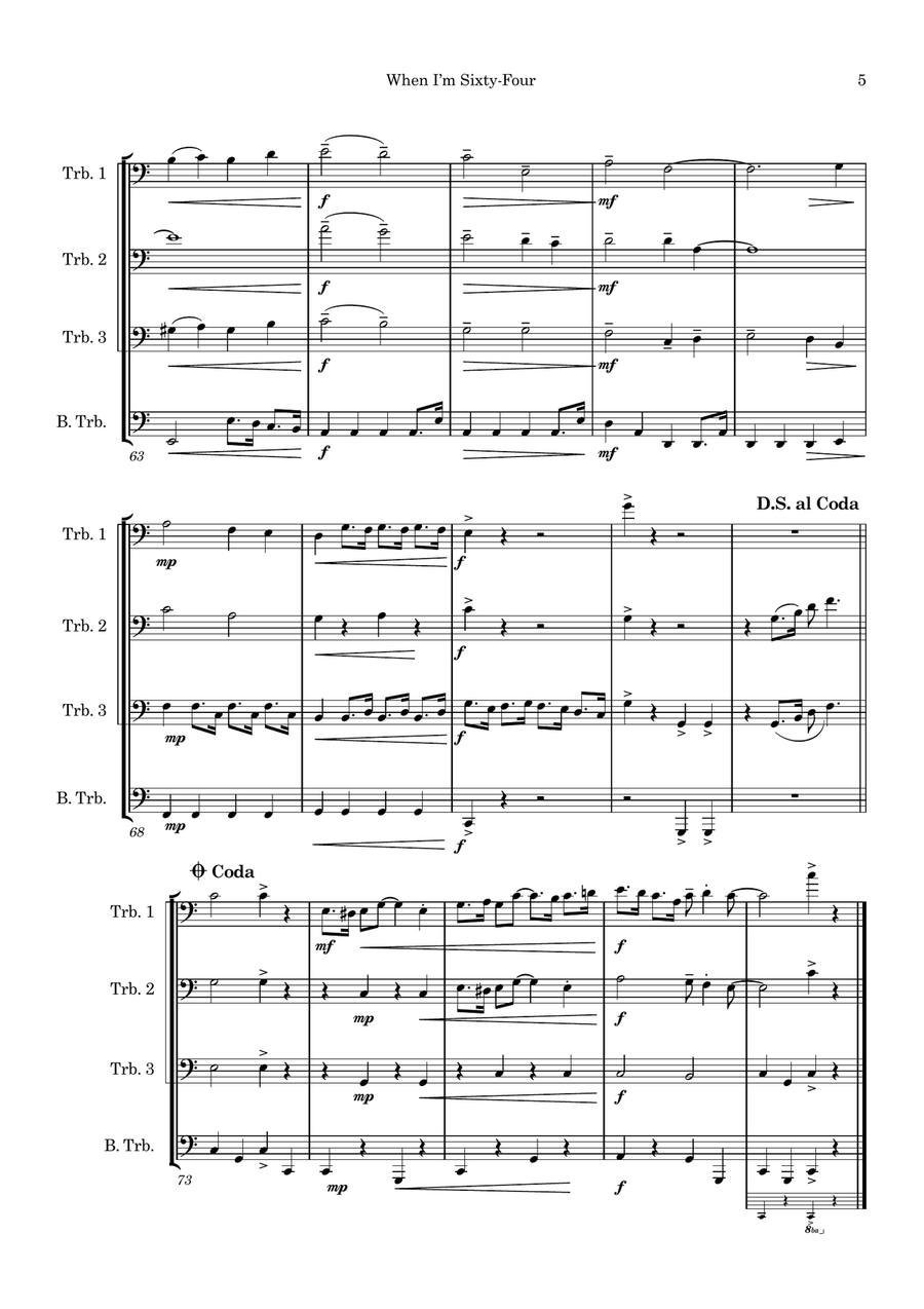 When I'm Sixty-Four Brass Quartet scores gallery preview page 5
