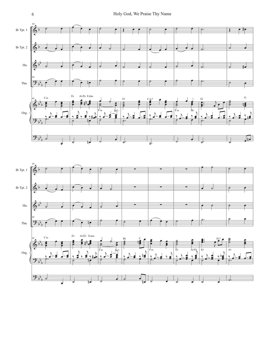 Holy God, We Praise Thy Name (Brass Quartet and Organ) Brass Quartet scores gallery preview page 6