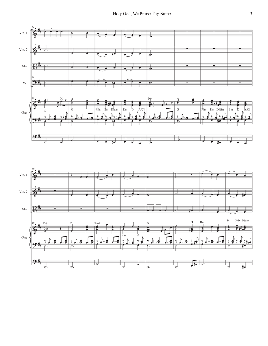 Holy God, We Praise Thy Name (String Quartet and Organ) String Quartet scores gallery preview page 3