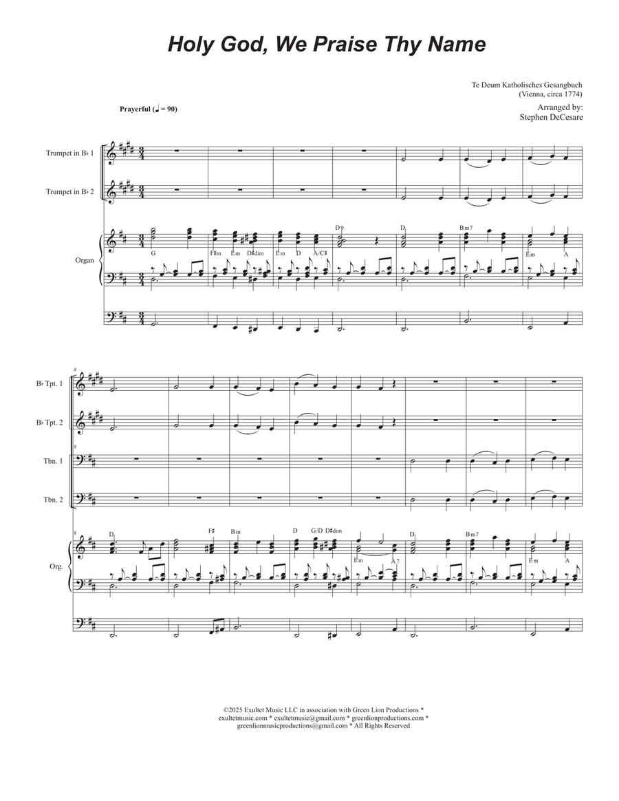 Holy God, We Praise Thy Name (Brass Quartet and Organ - Alternate Version) Brass Quartet scores gallery preview page 1