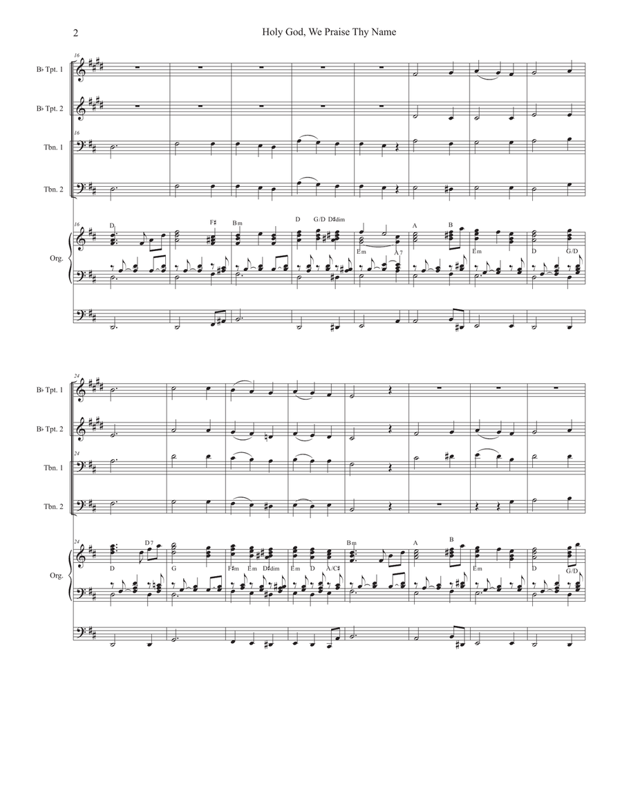 Holy God, We Praise Thy Name (Brass Quartet and Organ - Alternate Version) Brass Quartet scores gallery preview page 2