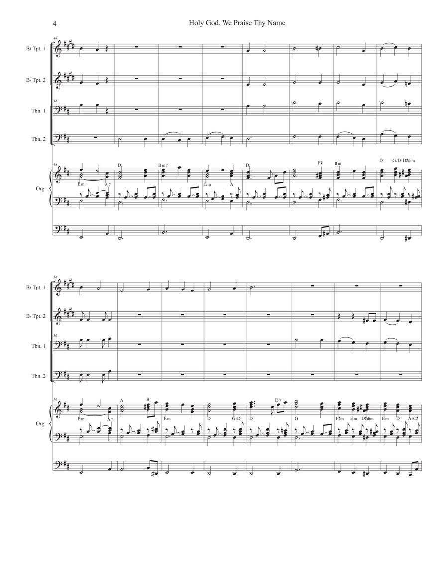 Holy God, We Praise Thy Name (Brass Quartet and Organ - Alternate Version) Brass Quartet scores gallery preview page 4