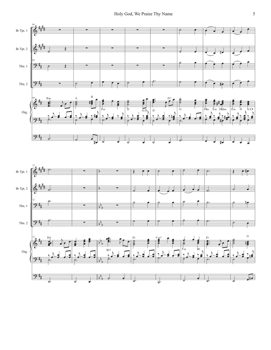 Holy God, We Praise Thy Name (Brass Quartet and Organ - Alternate Version) Brass Quartet scores gallery preview page 5
