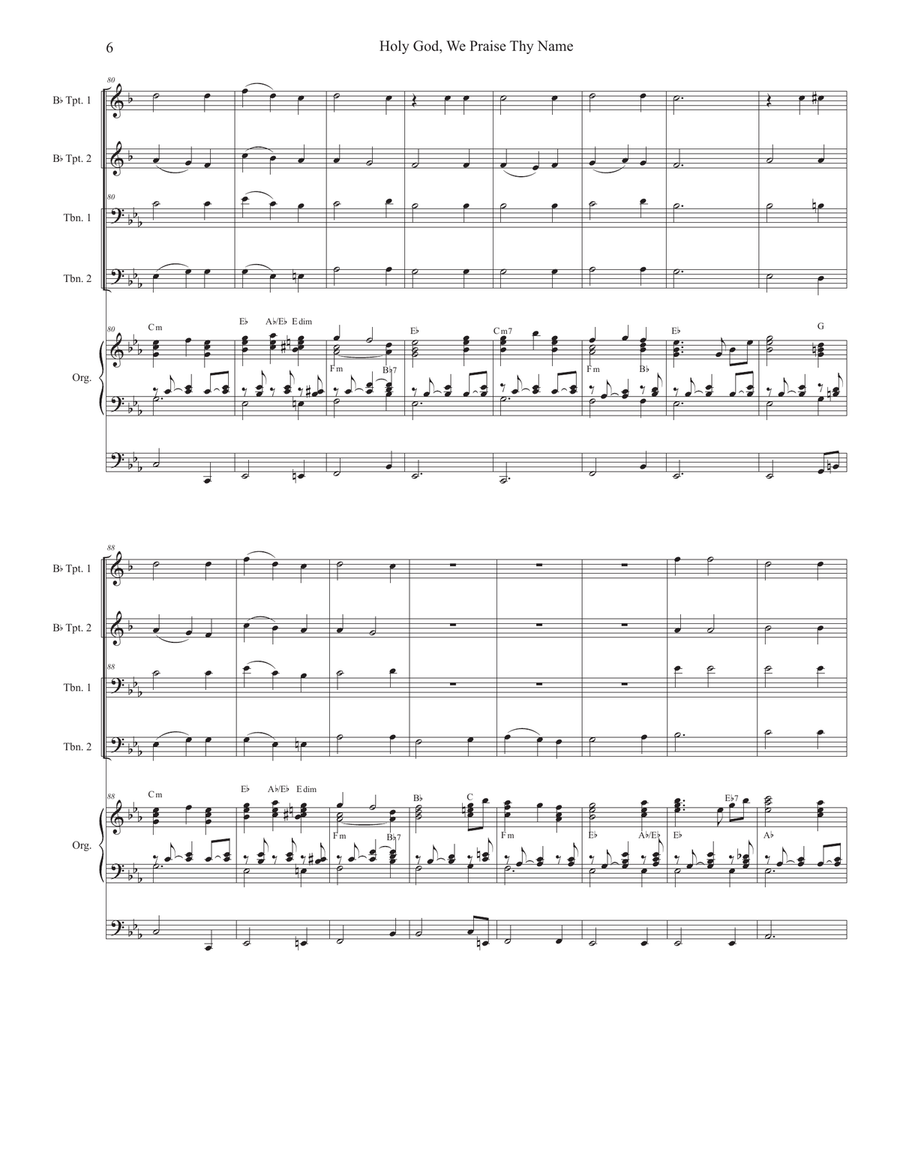 Holy God, We Praise Thy Name (Brass Quartet and Organ - Alternate Version) Brass Quartet scores gallery preview page 6