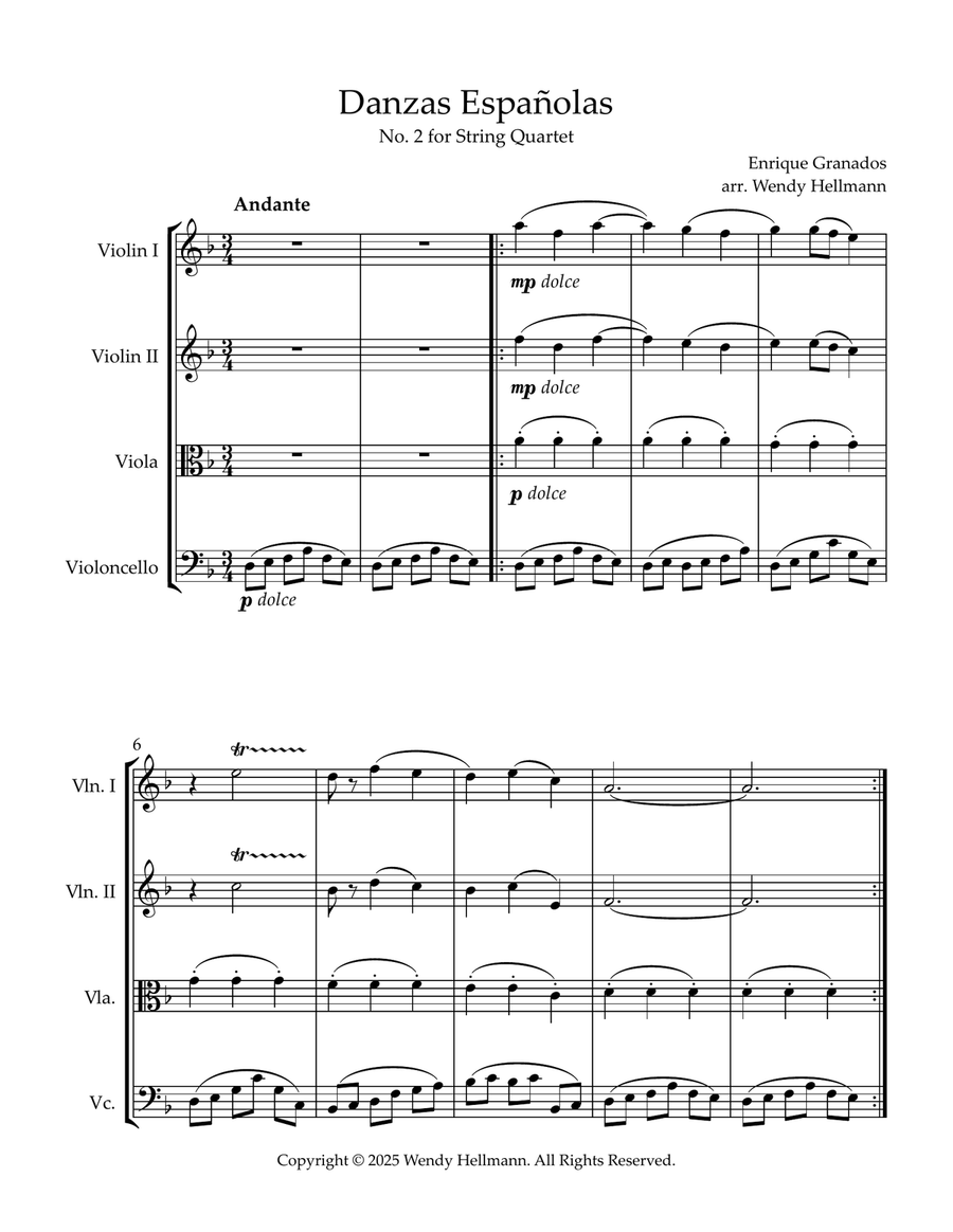 Danzas Españolas, No. 2 (String Quartet) String Quartet scores gallery preview page 1