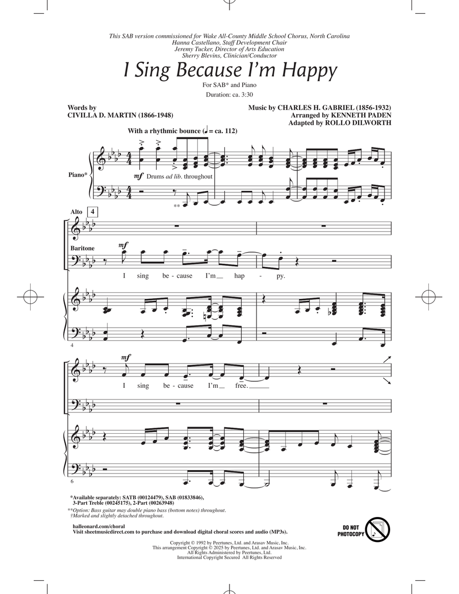 I Sing Because I'm Happy (adapt. Rollo Dilworth) 3-Part scores gallery preview page 1