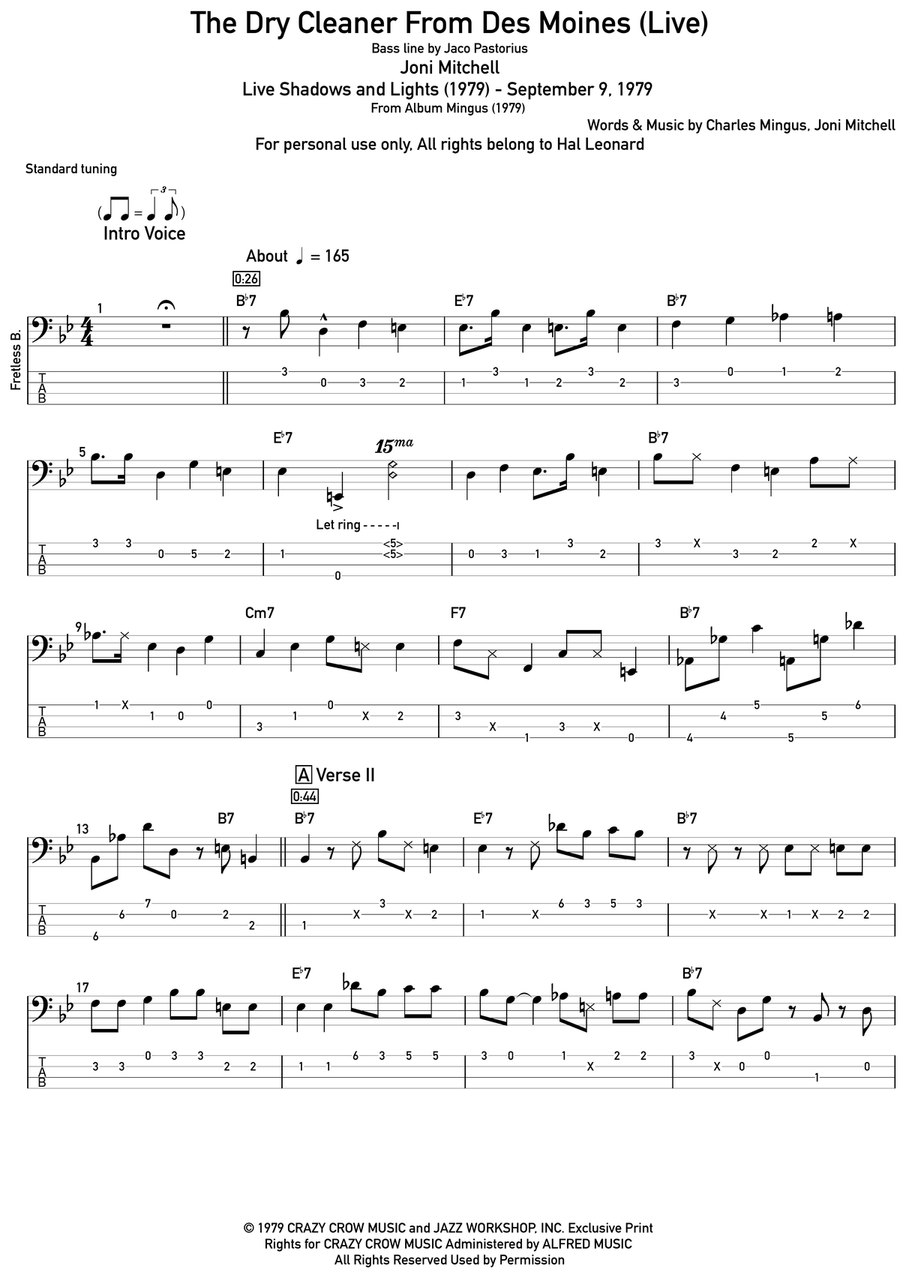 The Dry Cleaner From Des Moines Bass Guitar Tablature scores gallery preview page 1