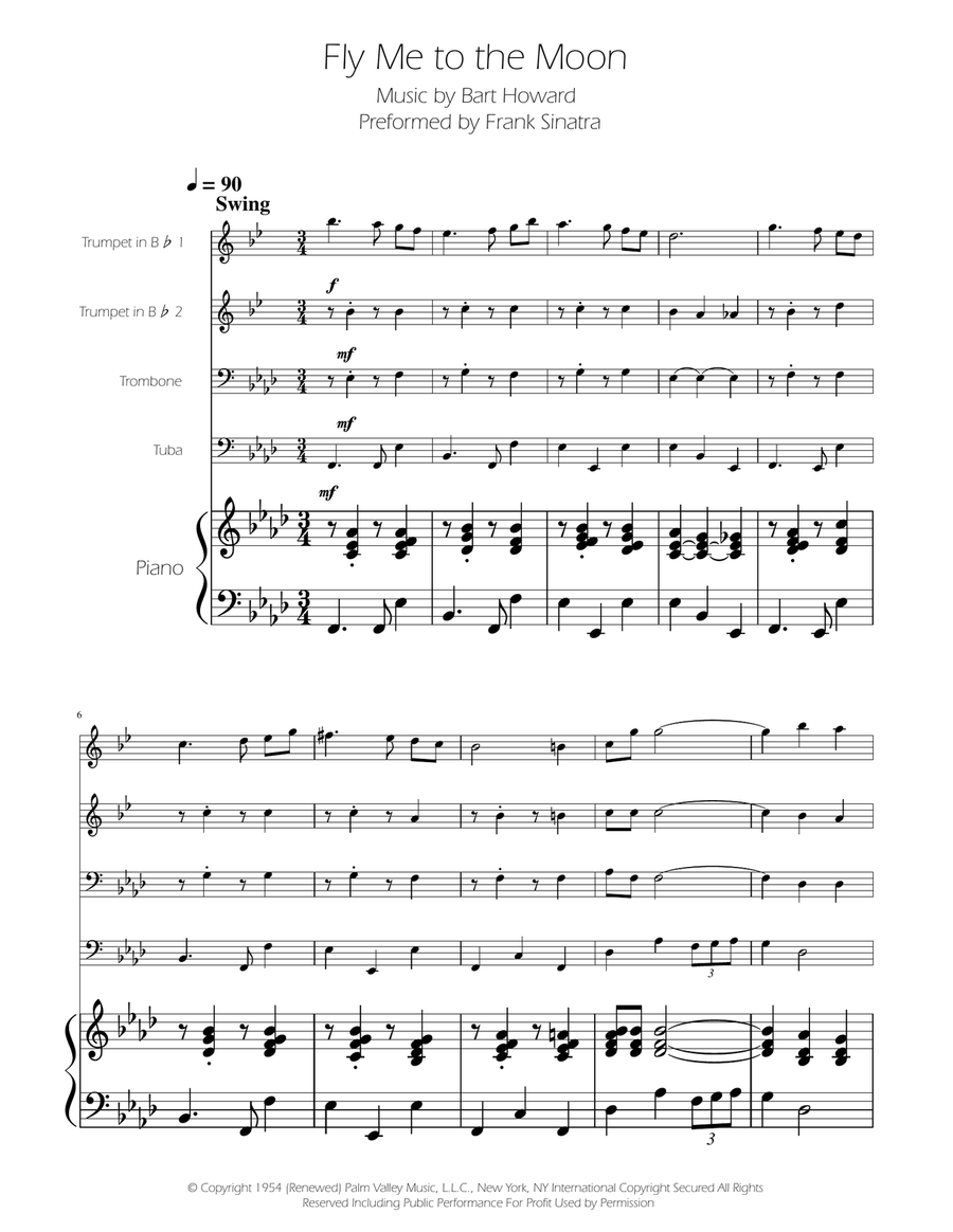 Fly Me To The Moon (In Other Words) Brass Quartet scores gallery preview page 1