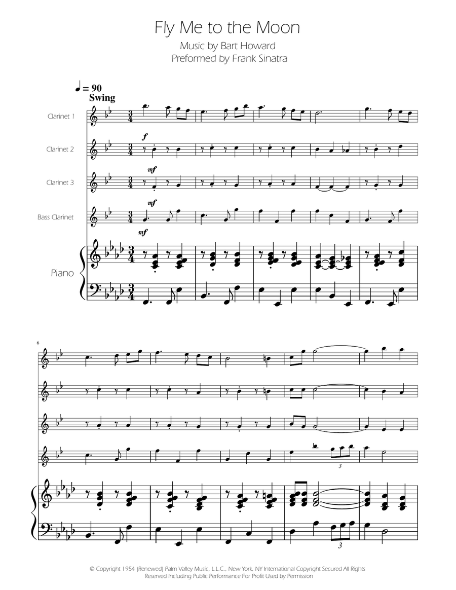 Fly Me To The Moon (In Other Words) Clarinet Quartet scores gallery preview page 1