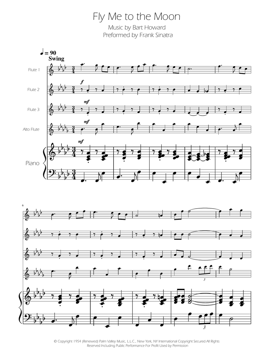 Fly Me To The Moon (In Other Words) Flute Quartet scores gallery preview page 1
