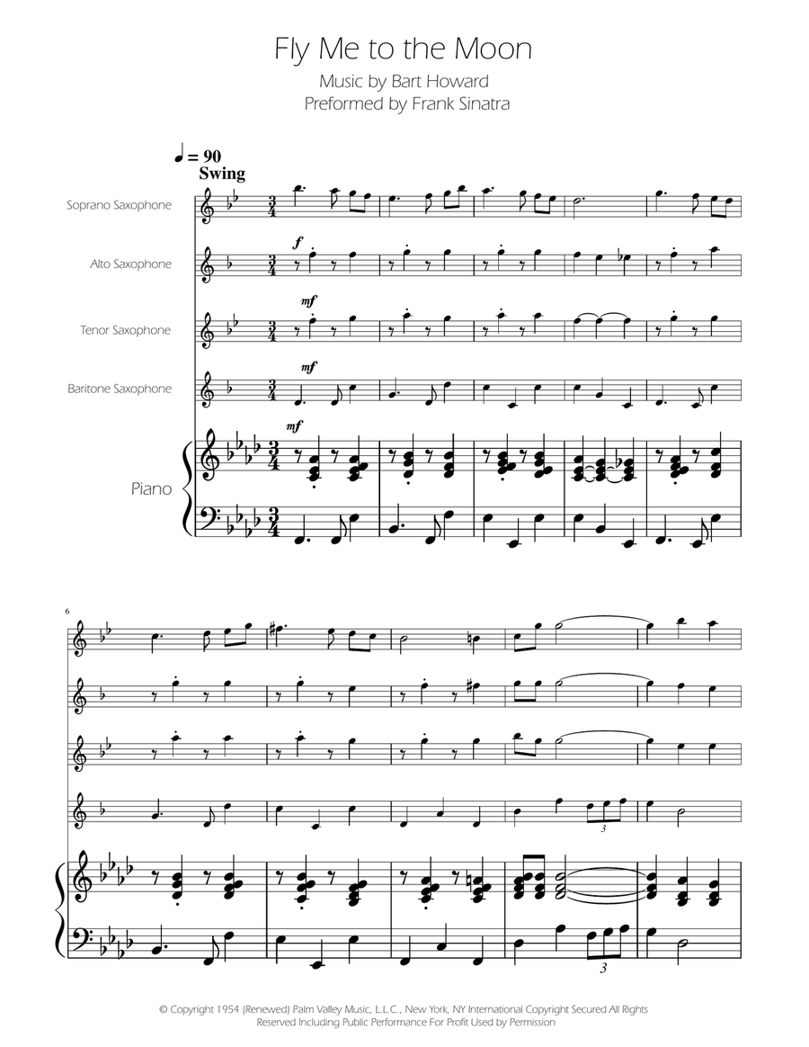 Fly Me To The Moon (In Other Words) Saxophone Quartet scores gallery preview page 1