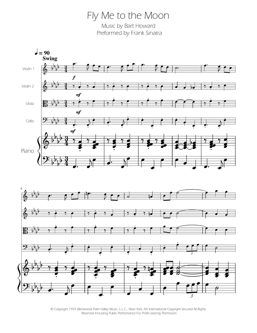 Fly Me To The Moon (In Other Words) String Quartet scores gallery preview page 1