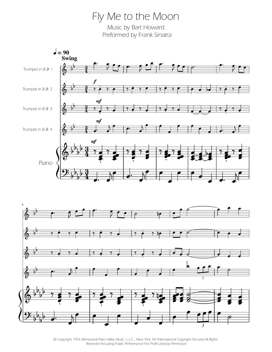 Fly Me To The Moon (In Other Words) Brass Quartet scores gallery preview page 1