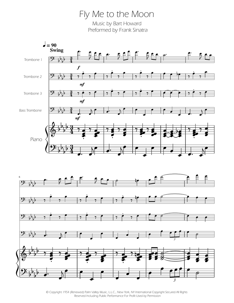 Fly Me To The Moon (In Other Words) Brass Quartet scores gallery preview page 1