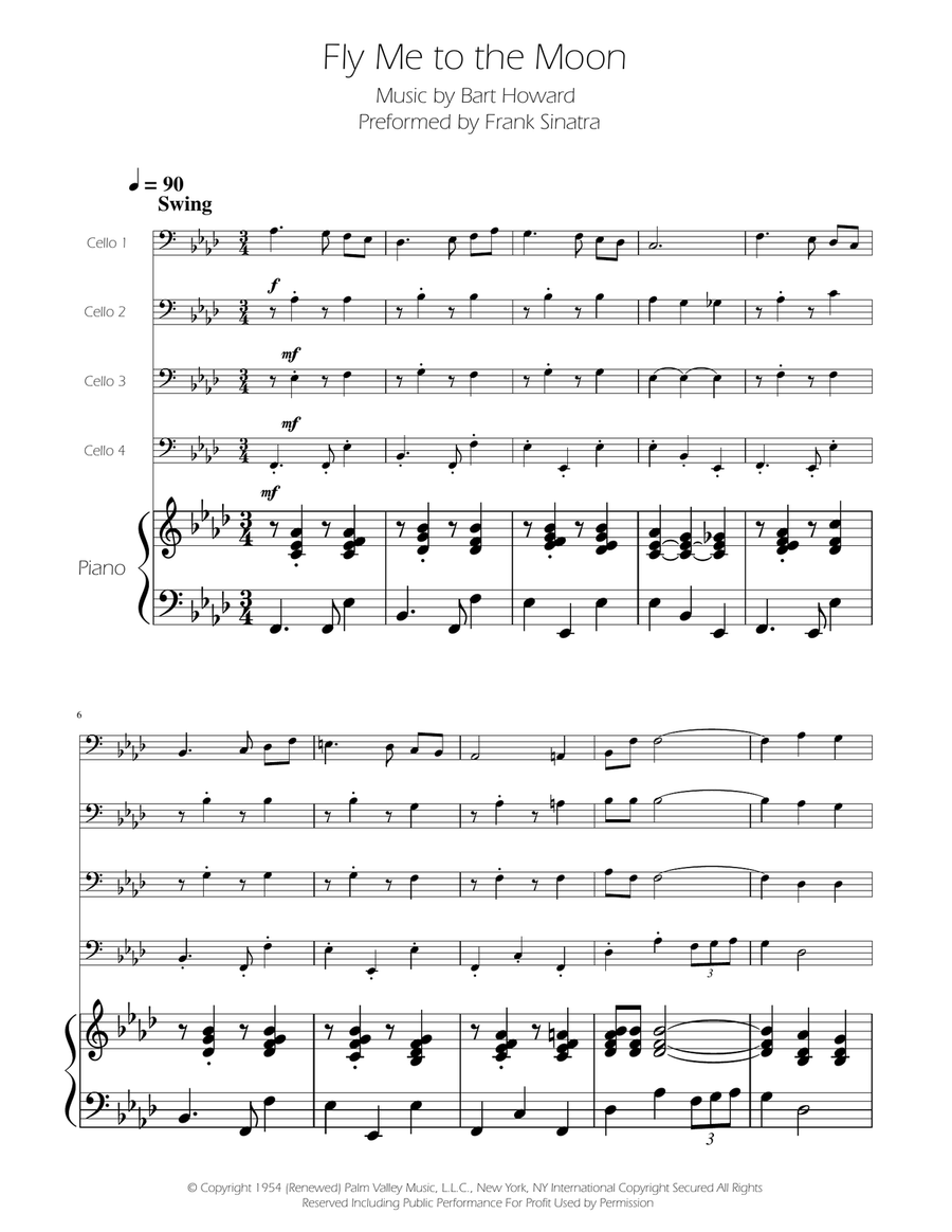 Fly Me To The Moon (In Other Words) String Quartet scores gallery preview page 1