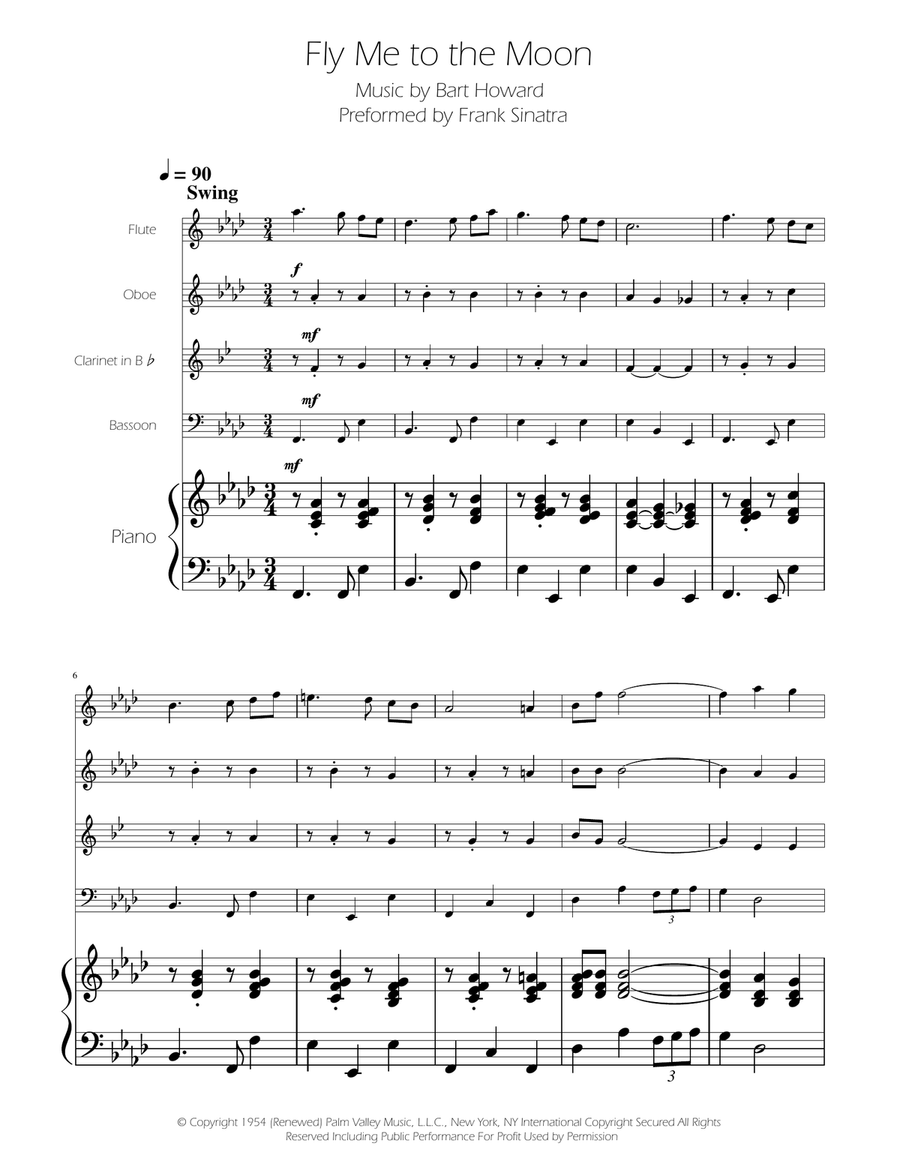 Fly Me To The Moon (In Other Words) Woodwind Quartet scores gallery preview page 1