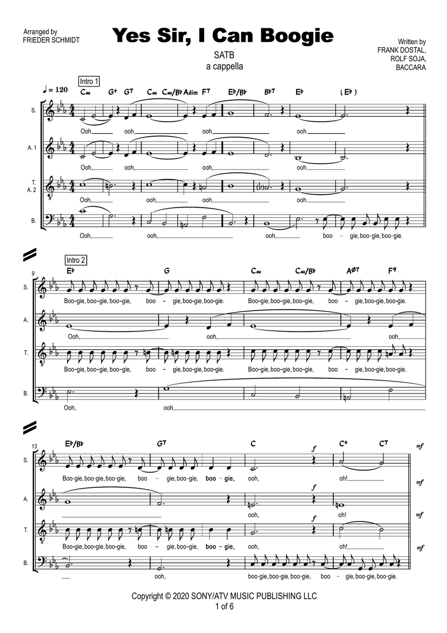 Yes Sir, I Can Boogie Yes Sir, I Can Boogie 4-Part scores gallery preview page 1