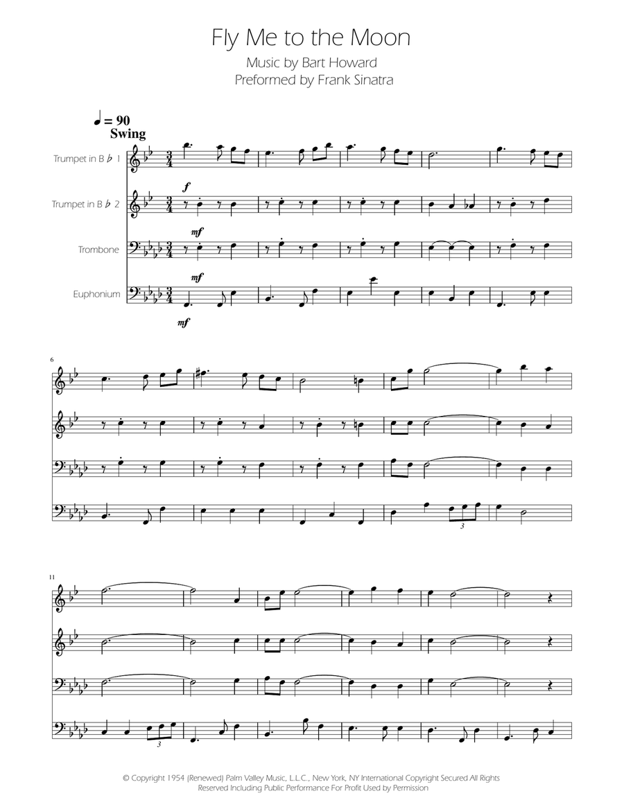 Fly Me To The Moon (In Other Words) Brass Quartet scores gallery preview page 1