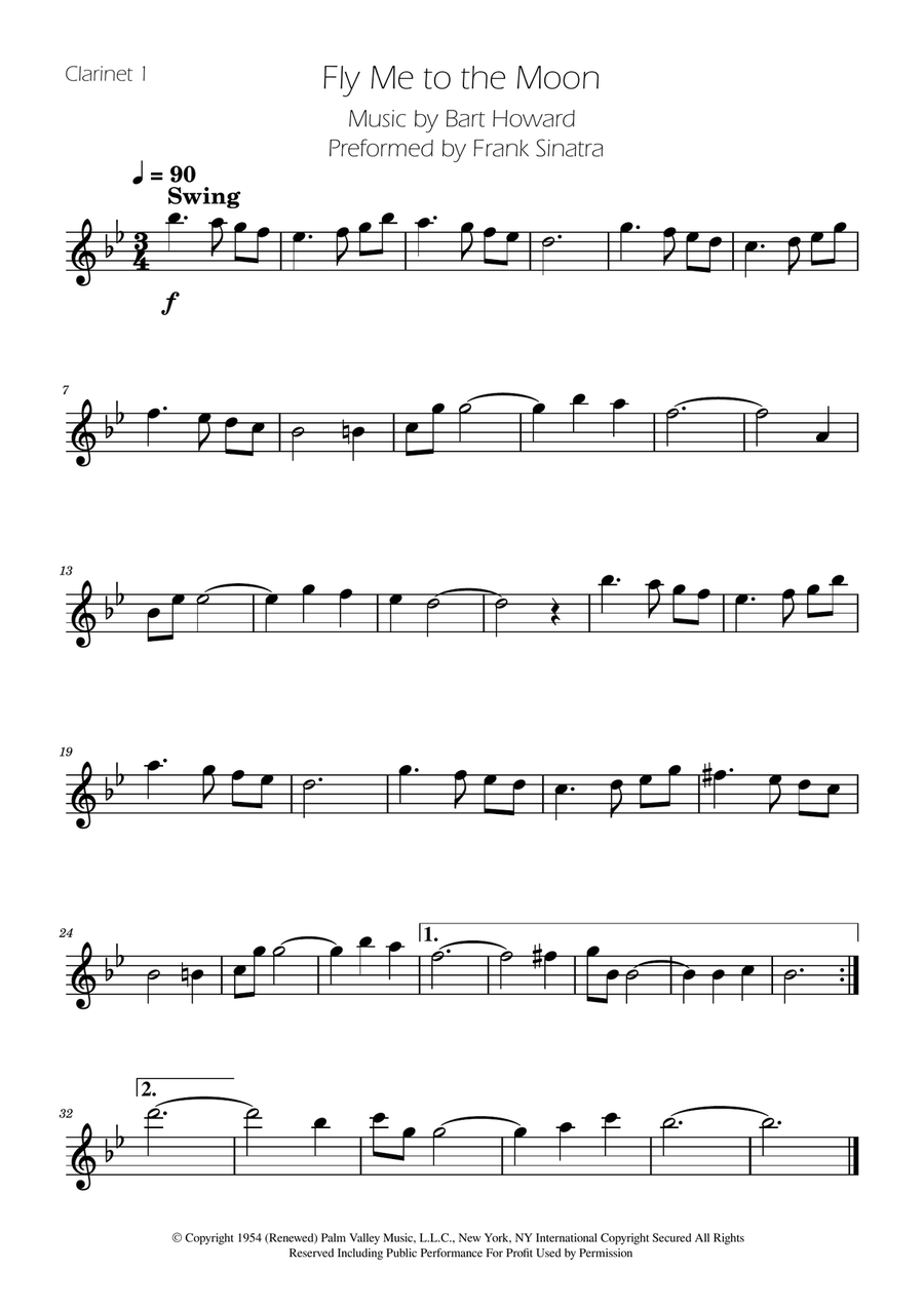 Fly Me To The Moon (In Other Words) Clarinet Quartet scores gallery preview page 3