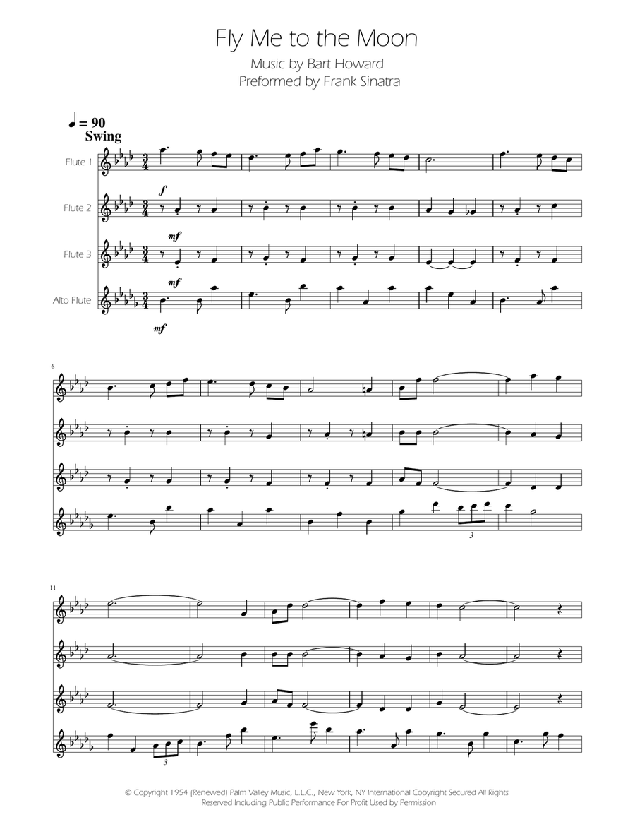 Fly Me To The Moon (In Other Words) Flute Quartet scores gallery preview page 1