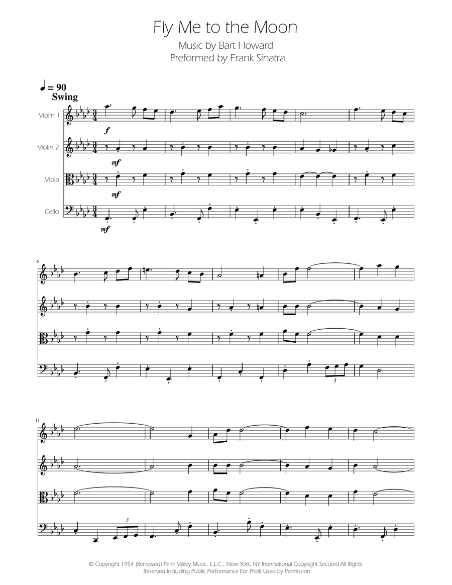 Fly Me To The Moon (In Other Words) String Quartet scores gallery preview page 1