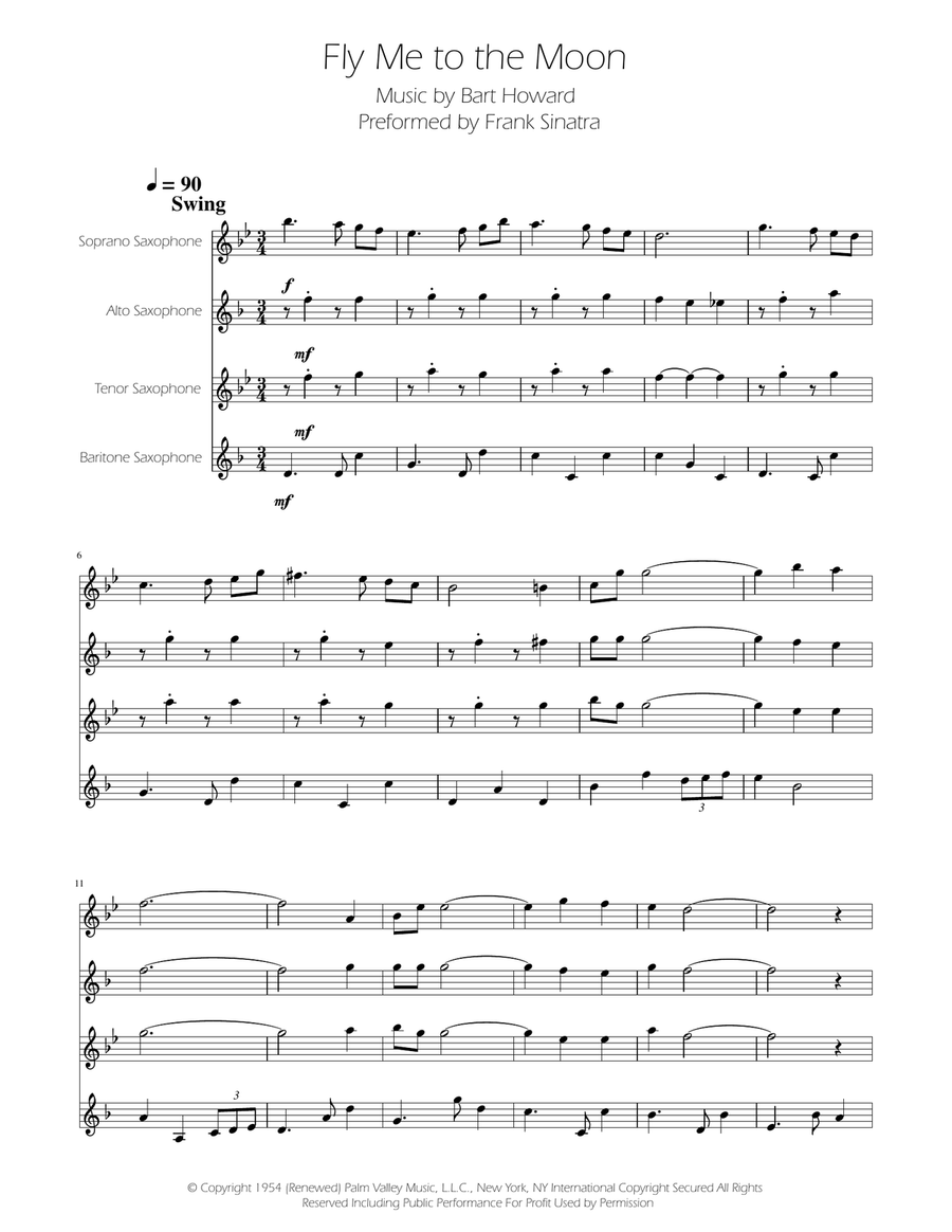 Fly Me To The Moon (In Other Words) Saxophone Quartet scores gallery preview page 1