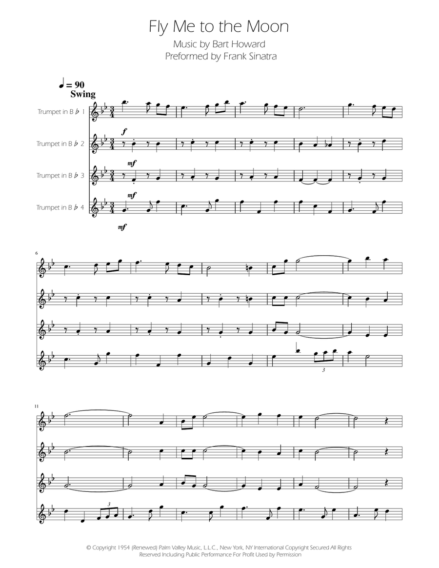 Fly Me To The Moon (In Other Words) Brass Quartet scores gallery preview page 1