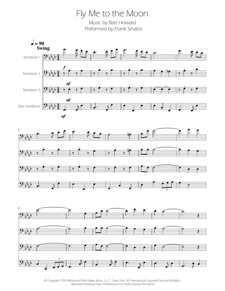Fly Me To The Moon (In Other Words) Brass Quartet scores gallery preview page 1