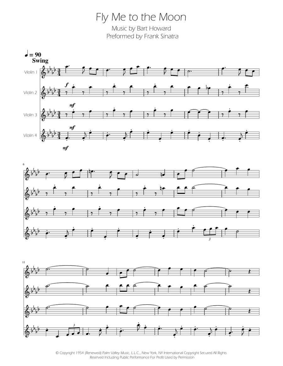 Fly Me To The Moon (In Other Words) String Quartet scores gallery preview page 1