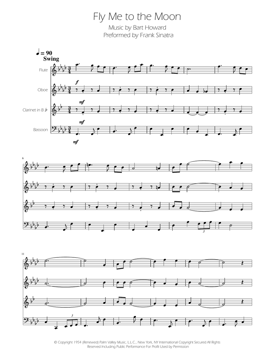 Fly Me To The Moon (In Other Words) Woodwind Quartet scores gallery preview page 1