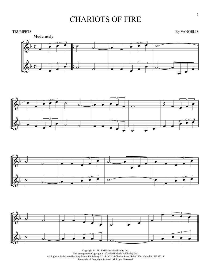 Chariots Of Fire Chariots Of Fire Trumpet Duet scores gallery preview page 1