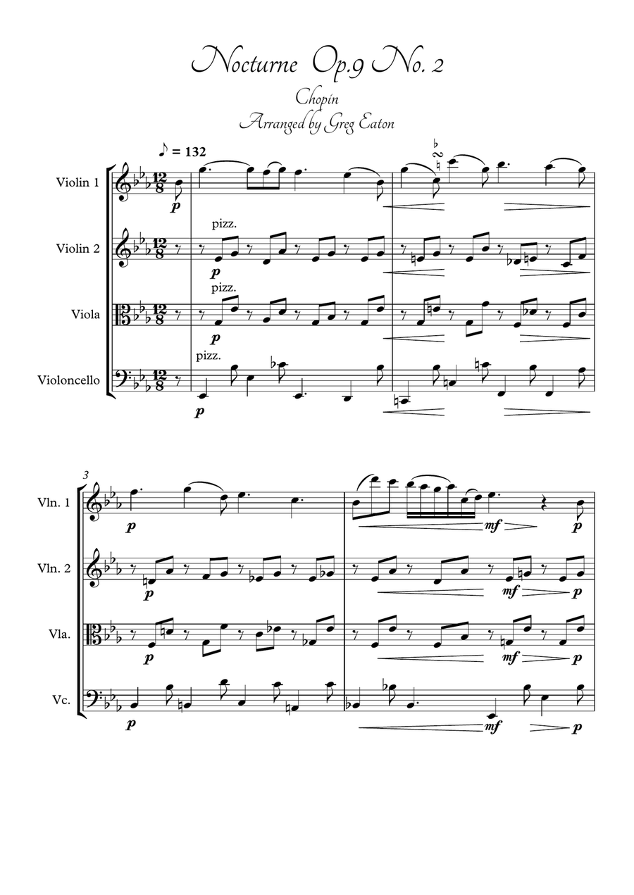 Chopin - Nocturne Op.9 No.2 String Quartet scores gallery preview page 2