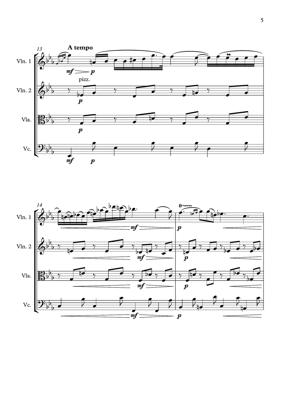 Chopin - Nocturne Op.9 No.2 String Quartet scores gallery preview page 5
