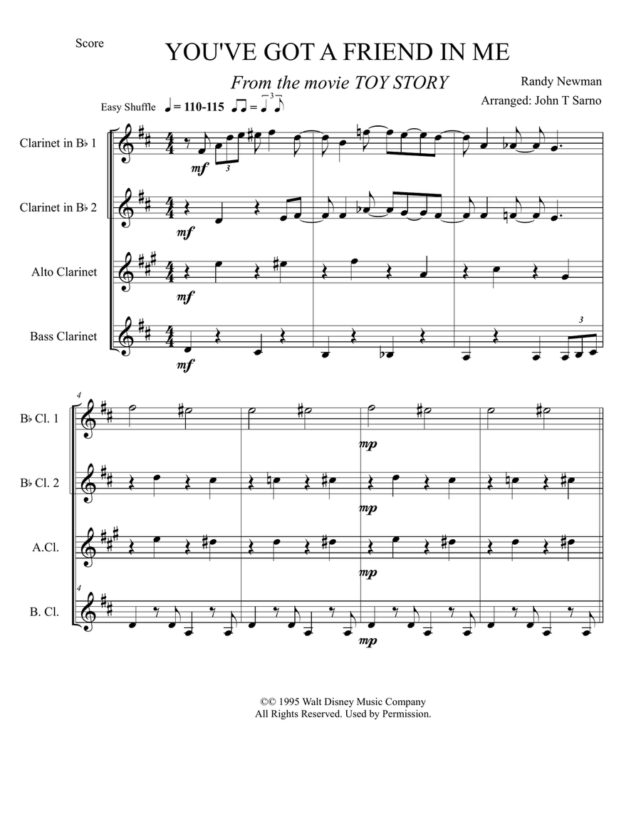 You've Got A Friend In Me Clarinet Quartet scores gallery preview page 1