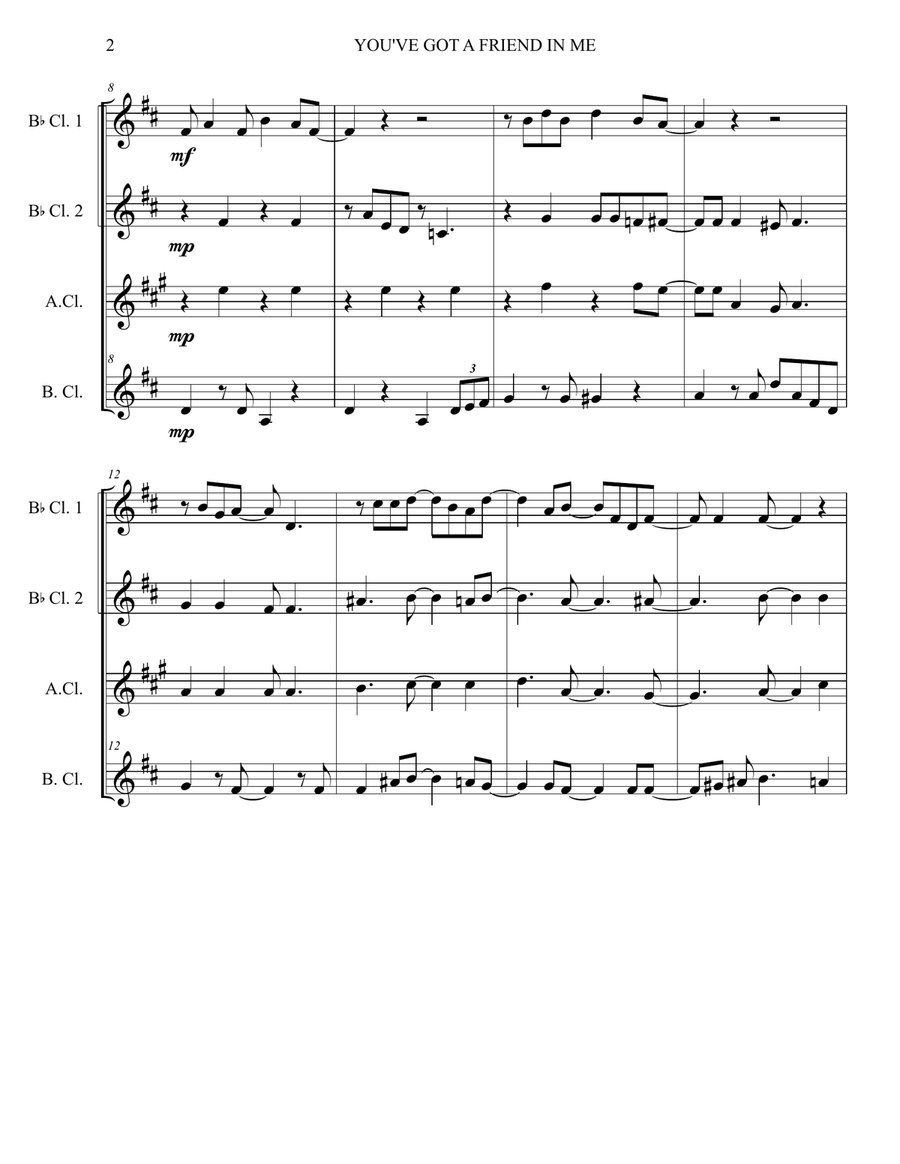 You've Got A Friend In Me Clarinet Quartet scores gallery preview page 2