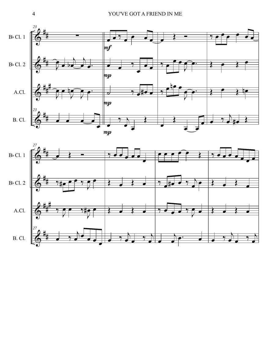 You've Got A Friend In Me Clarinet Quartet scores gallery preview page 4