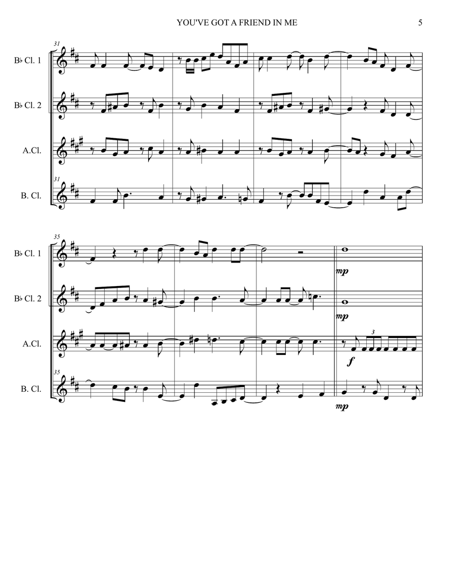 You've Got A Friend In Me Clarinet Quartet scores gallery preview page 5