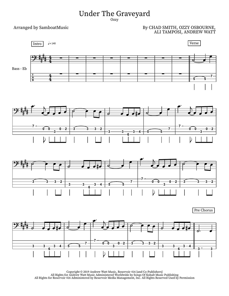 Under The Graveyard Under The Graveyard Bass Guitar scores gallery preview page 1
