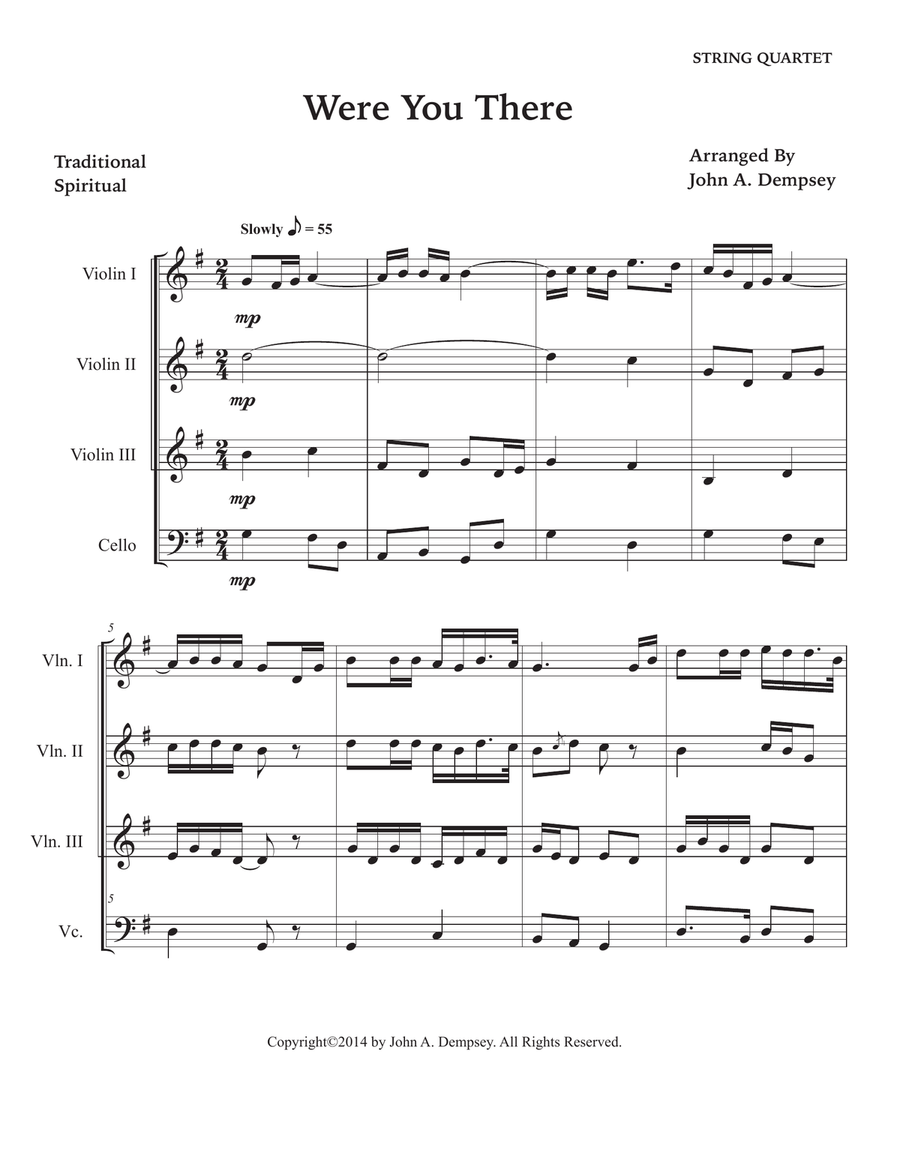Were You There (String Quartet): Three Violins and Cello String Quartet scores gallery preview page 5