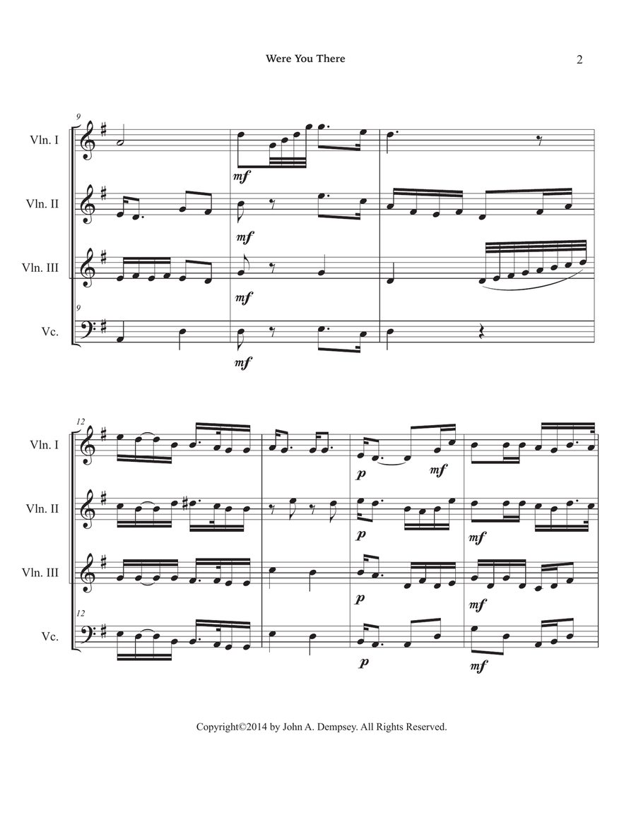 Were You There (String Quartet): Three Violins and Cello String Quartet scores gallery preview page 6