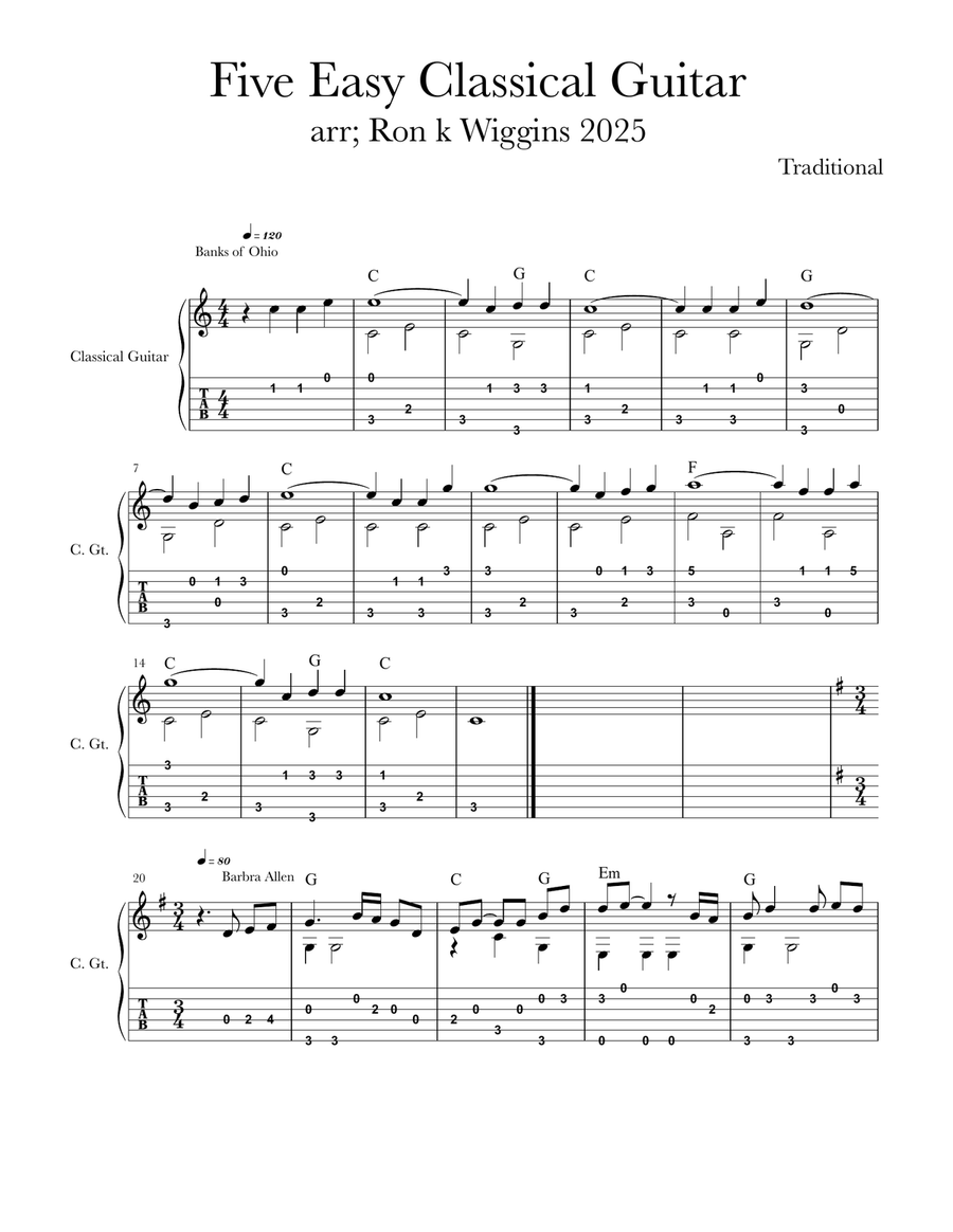 Five Easy For Classical Guitar Acoustic Guitar scores gallery preview page 1