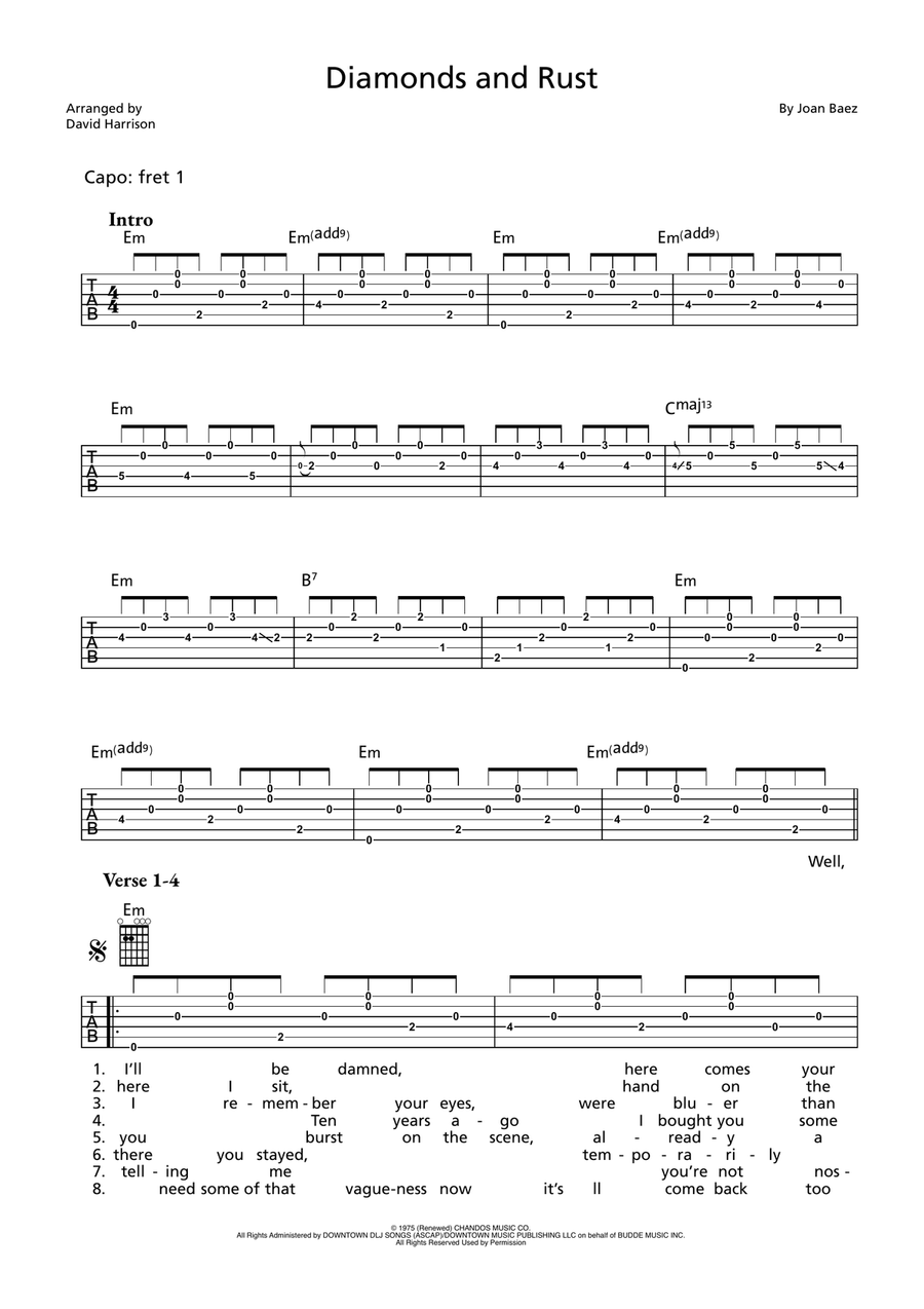 Diamonds And Rust Acoustic Guitar scores gallery preview page 1