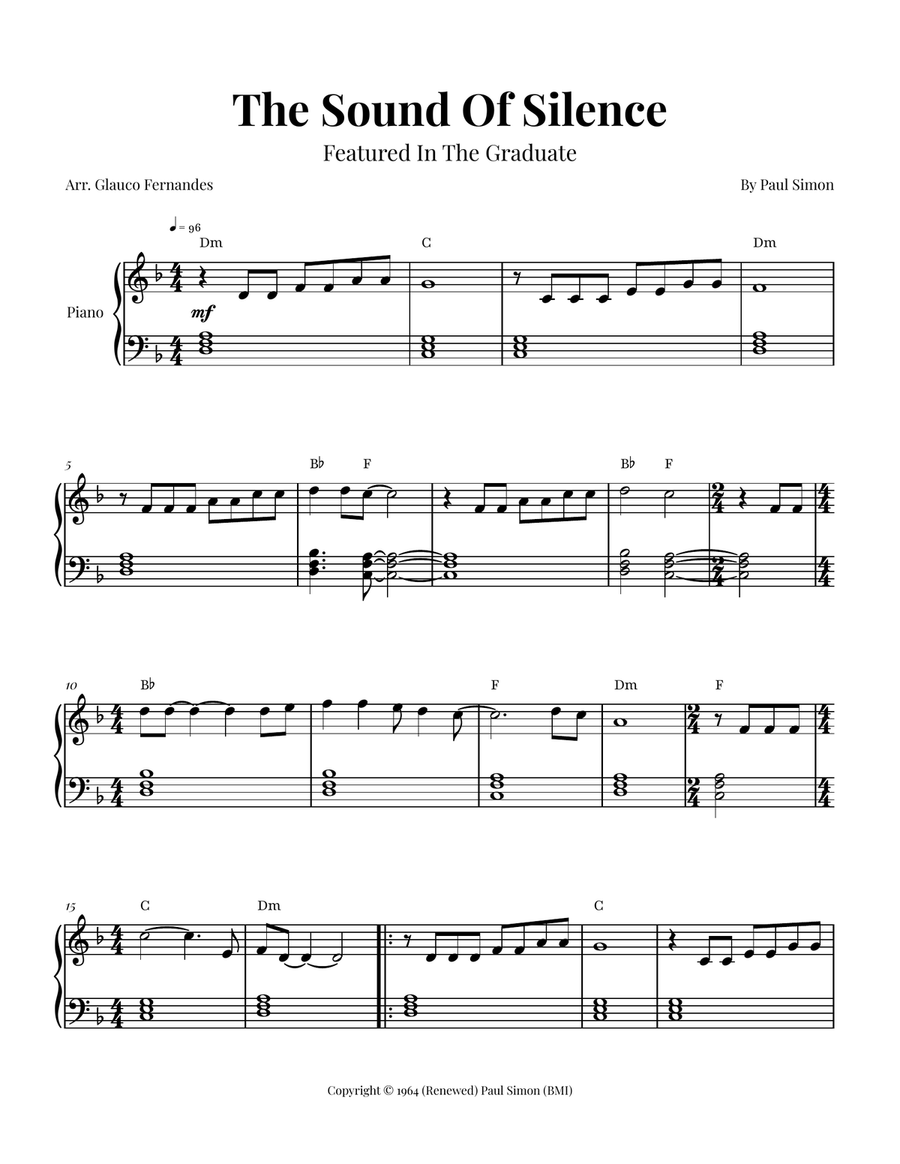 The Sound Of Silence The Sound Of Silence Easy Piano scores gallery preview page 1
